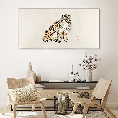 Glasbild Tiger vor klarem Himmel