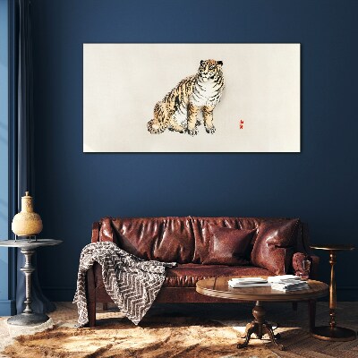 Glasbild Tiger vor klarem Himmel
