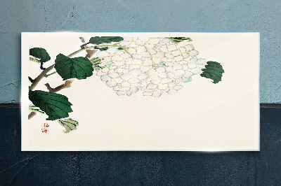 Glasbild Blumenarrangement mit Blättern