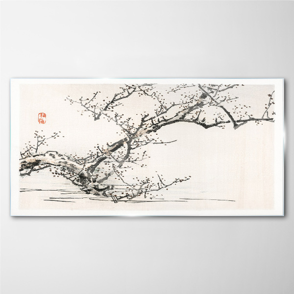 Glasbild Blühender Zweig im japanischen Stil