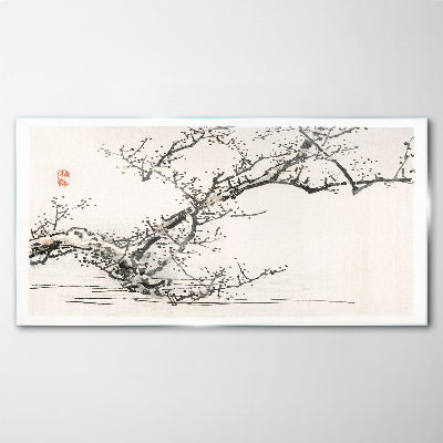 Glasbild Blühender Zweig im japanischen Stil