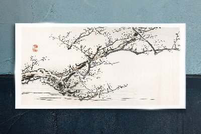 Glasbild Blühender Zweig im japanischen Stil