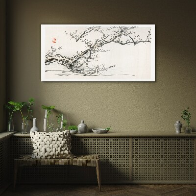 Glasbild Blühender Zweig im japanischen Stil