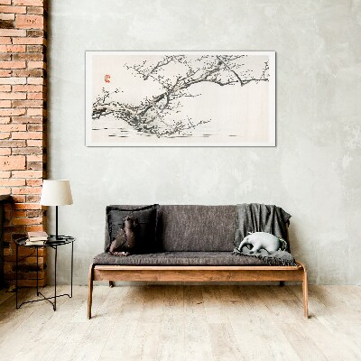 Glasbild Blühender Zweig im japanischen Stil