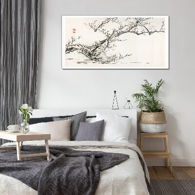 Glasbild Blühender Zweig im japanischen Stil