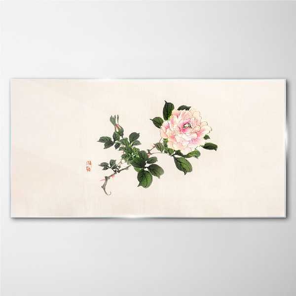 Glasbild Pfingstrose Blume auf einem hellen Hintergrund