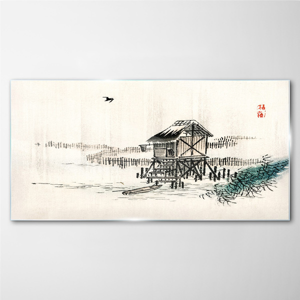 Glasbild Ein ruhiges Ferienhaus am Wasser