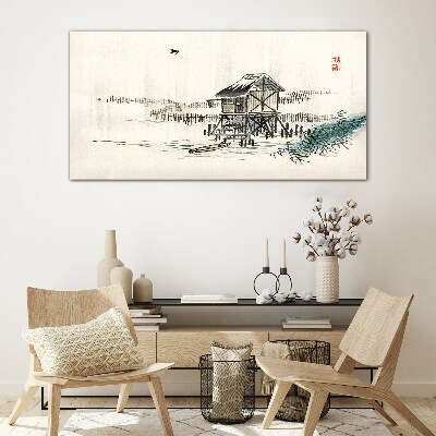 Glasbild Ein ruhiges Ferienhaus am Wasser