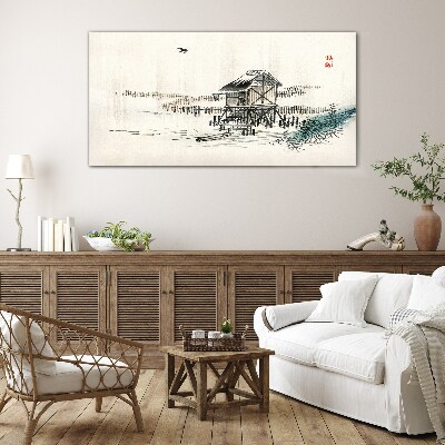 Glasbild Ein ruhiges Ferienhaus am Wasser