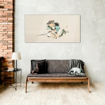 Glasbild Kindheit mit einer Katze