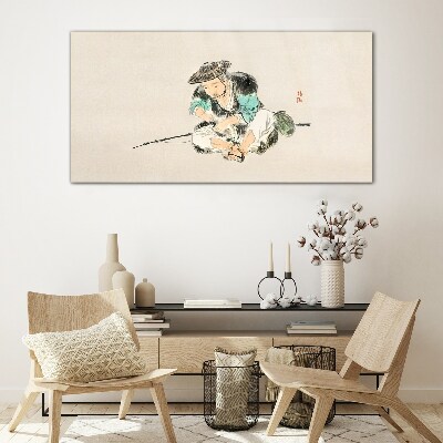 Glasbild Kindheit mit einer Katze