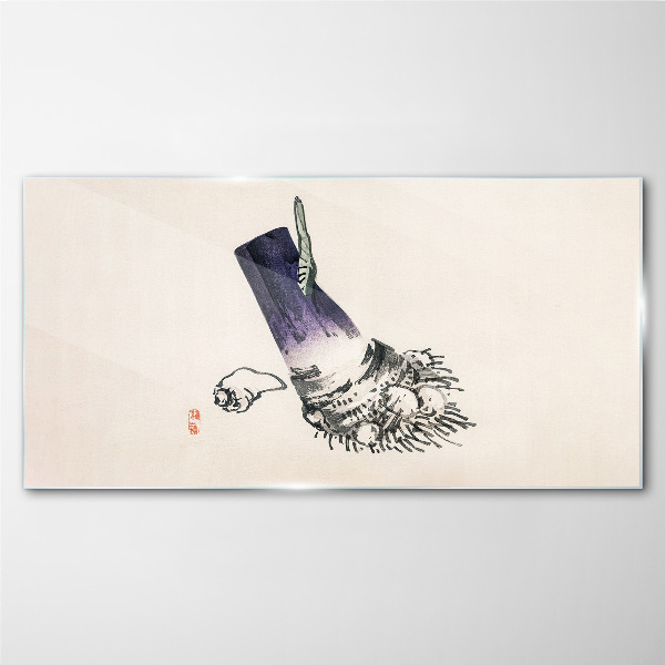 Glasbild Eine Hand mit einem Pinsel und einer Muschel