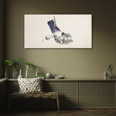 Glasbild Eine Hand mit einem Pinsel und einer Muschel