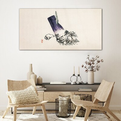 Glasbild Eine Hand mit einem Pinsel und einer Muschel