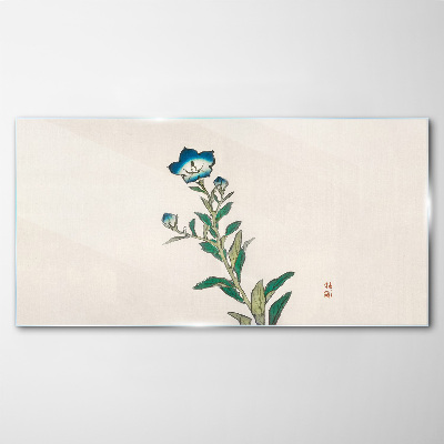 Glasbild Blaue Blume auf hellem Hintergrund