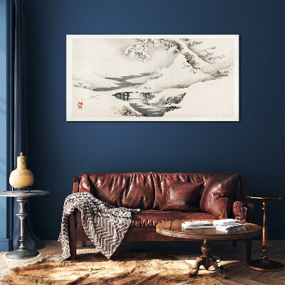Glasbild Winterlandschaft mit Brücke