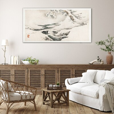 Glasbild Winterlandschaft mit Brücke