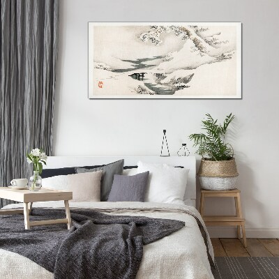 Glasbild Winterlandschaft mit Brücke