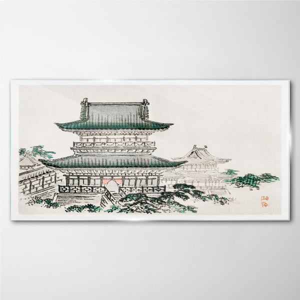 Glasbild Traditionelle Landschaft mit einer Pagode