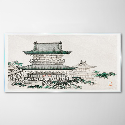 Glasbild Traditionelle Landschaft mit einer Pagode