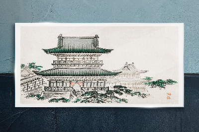 Glasbild Traditionelle Landschaft mit einer Pagode