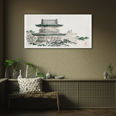 Glasbild Traditionelle Landschaft mit einer Pagode