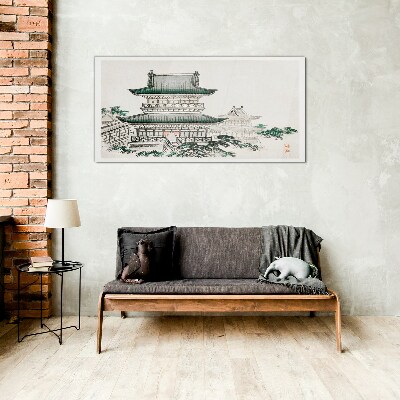 Glasbild Traditionelle Landschaft mit einer Pagode