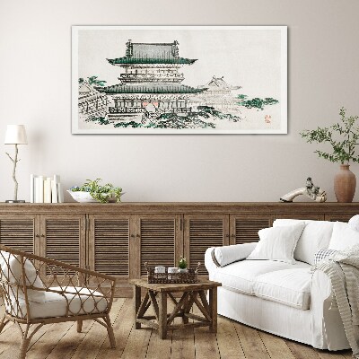Glasbild Traditionelle Landschaft mit einer Pagode
