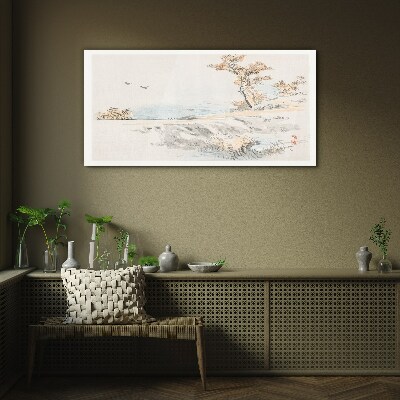 Bild auf glas drucken Eine friedliche Landschaft am Wasser