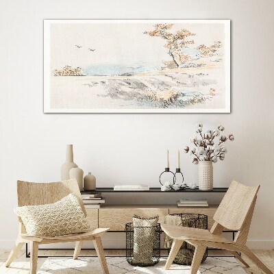 Bild auf glas drucken Eine friedliche Landschaft am Wasser