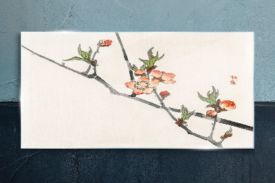 Glasbild Blumenzweige in zartem Stil