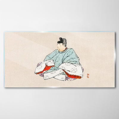 Glasbild Japanischer Künstler in traditioneller Tracht