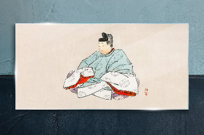 Glasbild Japanischer Künstler in traditioneller Tracht