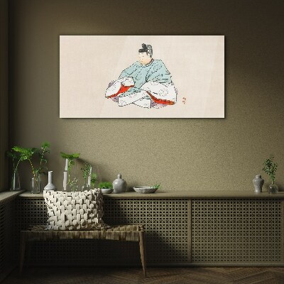Glasbild Japanischer Künstler in traditioneller Tracht