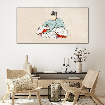Glasbild Japanischer Künstler in traditioneller Tracht