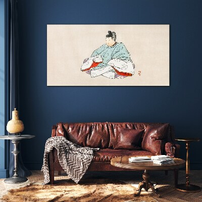 Glasbild Japanischer Künstler in traditioneller Tracht