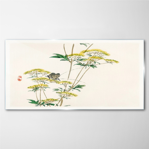 Glasbild Blumenharmonie mit Schmetterling