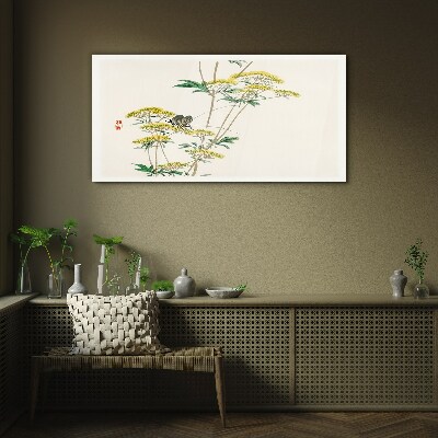 Glasbild Blumenharmonie mit Schmetterling