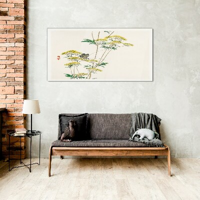 Glasbild Blumenharmonie mit Schmetterling