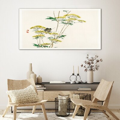 Glasbild Blumenharmonie mit Schmetterling