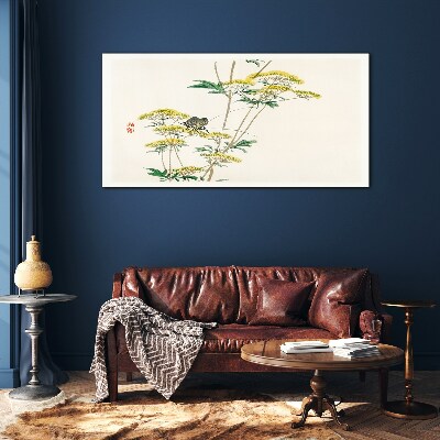 Glasbild Blumenharmonie mit Schmetterling