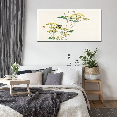 Glasbild Blumenharmonie mit Schmetterling