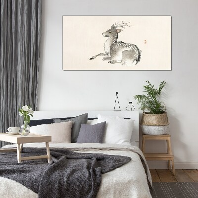 Glasbild Ein ruhiger Hirsch in zarten Farbtönen