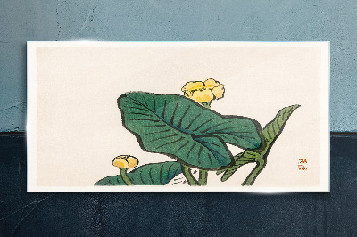 Glasbild Blumen vor dem Hintergrund von Blättern