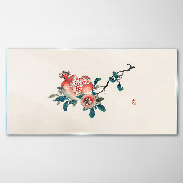 Glasbild Blumenarrangement mit Granatapfel
