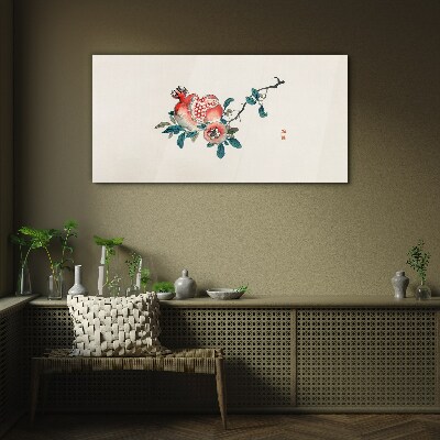 Glasbild Blumenarrangement mit Granatapfel