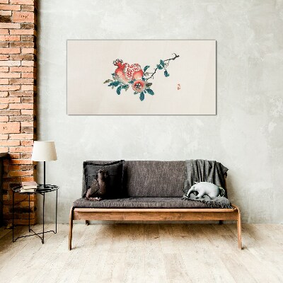 Glasbild Blumenarrangement mit Granatapfel
