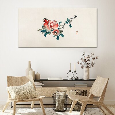 Glasbild Blumenarrangement mit Granatapfel