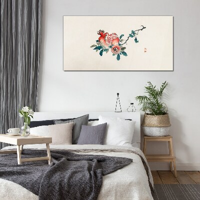 Glasbild Blumenarrangement mit Granatapfel