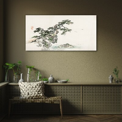 Bild auf glas Friedliche Landschaft mit einer Kiefer